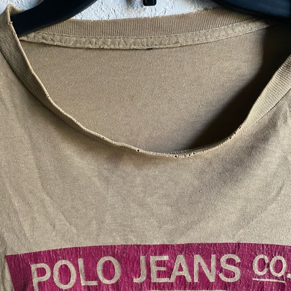 Vintage Y2K Ralph Lauren Polo Jeans Co. Trashed Grunge Tan Long Sleeve Shirt XL - Picture 4 of 15